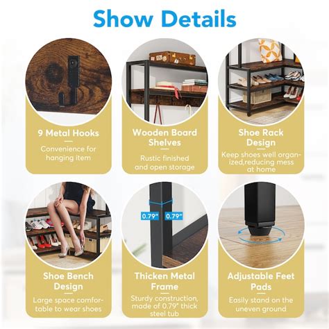 Tribesigns Hiers Industrial 35.43-in Brown Wood Hall Tree at Lowes.com