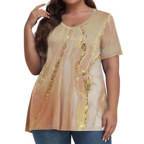 TQWQT Plus Size Tshirts for Women Fashion Plus Size Sexy Tops V Neck ...