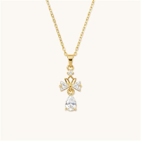 Crystal Bow Drop Necklace - 18k Gold Plated – Elinor Jewels