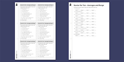 👉 Starter for Ten – Averages and Range (teacher made)
