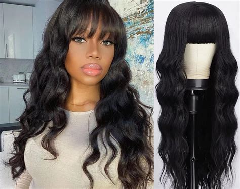 Amazon.com : Body Wave Bob Wig Human Hair with Bangs Loose Body Wave ...