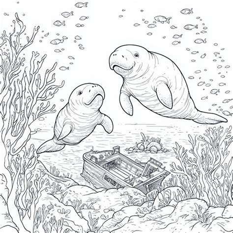Cute baby manatees playing underwater scene | Premium AI-generated image