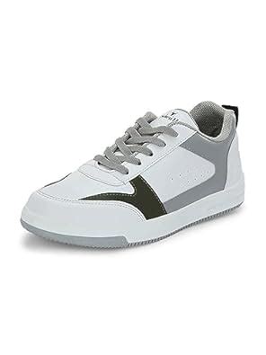 Buy Hirolas® Men's Synthetic Leather White/Grey Lace-Up Comfy Sneaker ...