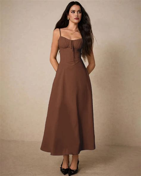 Vintage Bustier Midi Dress in English Brown - Littlebox India