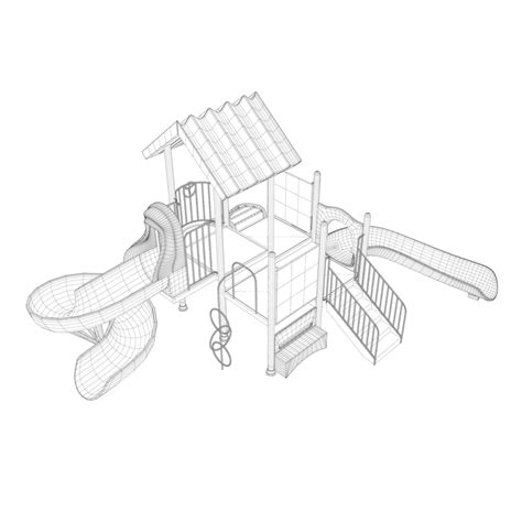 Isometric Black Wireframe Of Childrens Playground With Slides And ...