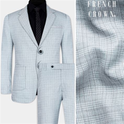 Tiara Gray Checks-Plaid Premium Wool-Blend Single Breasted Suits for Men.