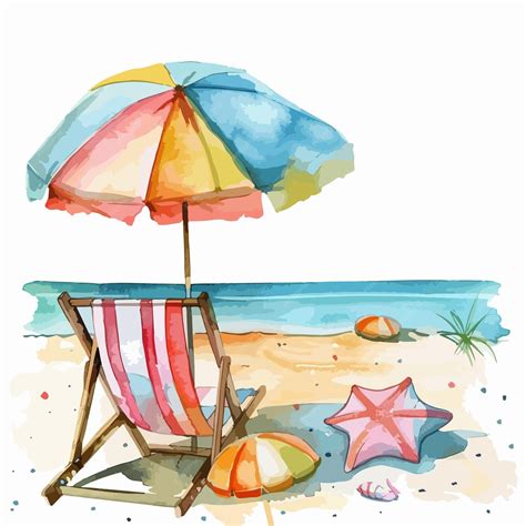 Vibrant Summer Beach Watercolor Clipart Isolated on White Background ...