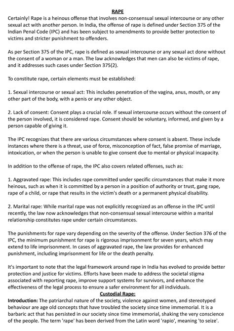LAW OF Crimes - Its Study meterial for 1year of LLB - RAPE Certainly ...