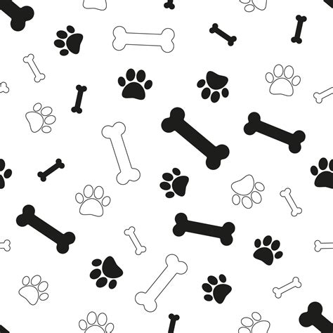 Dogs pattern in doodle style with bones and paws on white background. Doodle vector illustration ...