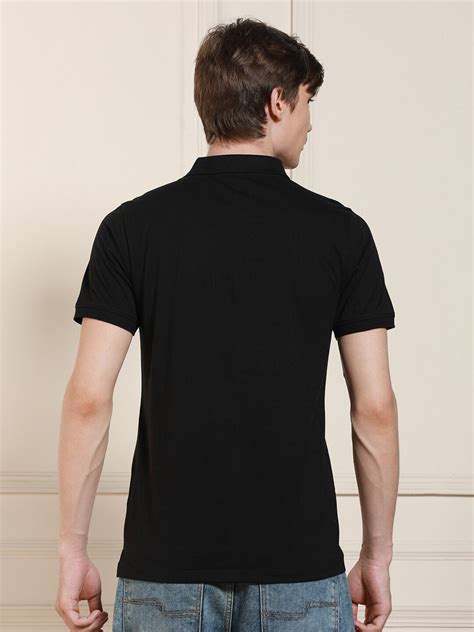 Men's Black Solid Polo Collar Half Sleeves Casual T-Shirt – DENNIS LINGO