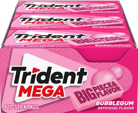 Amazon.com : Trident Mega Bubblegum Sugar-Free Chewing Gum, 9 Packs of ...