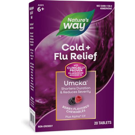 Nature's Way Cold+Flu Relief Chewable Tablets, Umcka, Multi-Symptom ...