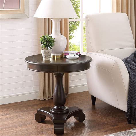 Rene Espresso Round Wood Pedestal Side Table – Roundhill Furniture