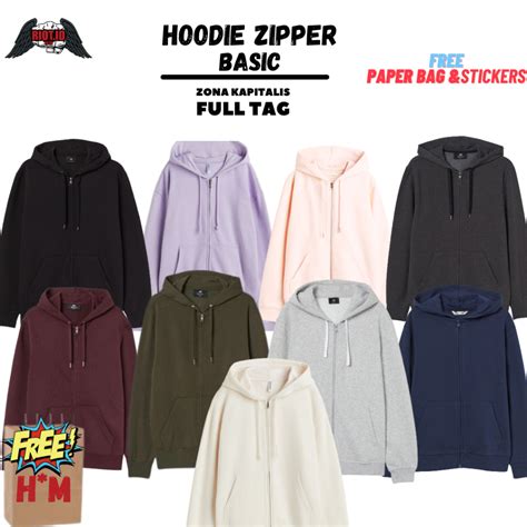 Jual Hoodie HM Zipper Basic Polos Black Navy Grey Dark Grey Maroon Army ...