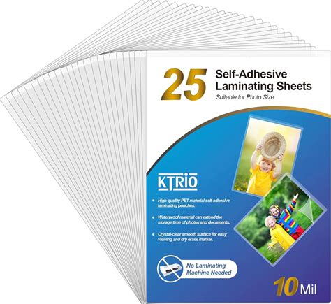 Amazon.com : KTRIO Self Adhesive Laminating Sheets 4.5 x 6.5 Inches, 25 ...