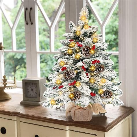Small Christmas Tree Flocked Artificial Tree 22 inches with Pine Cones ...