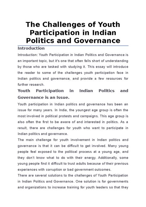 The Challenges of Youth Participation in Indian Politics and Governance - The Challenges of ...