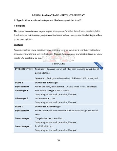 Ad-Disad-1 - 30 LESSON 4: ADVANTAGE – DISVANTAGE ESSAY A. Type 1: What ...
