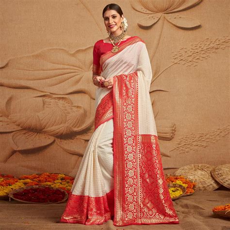 Off-White Woven Cotton Silk Saree
