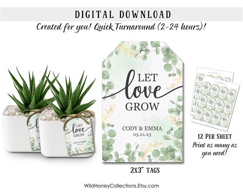 Let Love Grow, Printable Plant Favor Tags, Wedding Favor Gift Tags ...