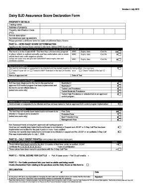 Dairy BJD Assurance Score Declaration Form - Blank Fillable Template ...