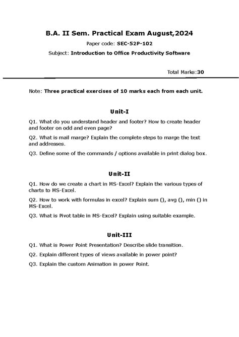 Question Paper ntroduction to office productivity - B. II Sem ...