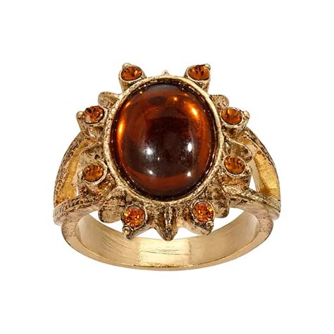 1928 Gold Tone Brown Oval Ring