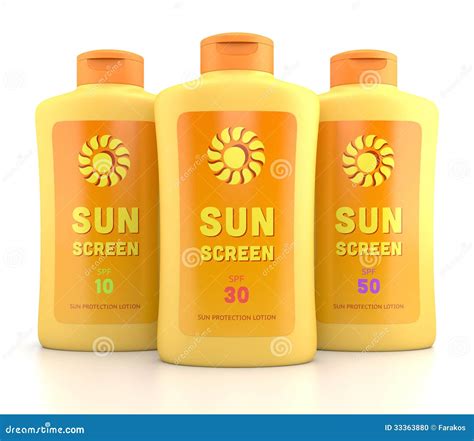 Three Sunscreen Bottles Isolated On White Stock Photo - Image: 33363880