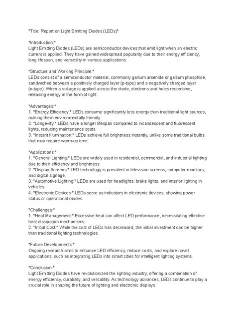 light emiting diaod - Title: Report on Light Emitting Diodes (LEDs ...