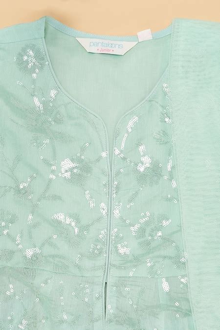 Green Embroidered Calf-Length Ethnic Girls Regular Fit Churidar Kurta ...