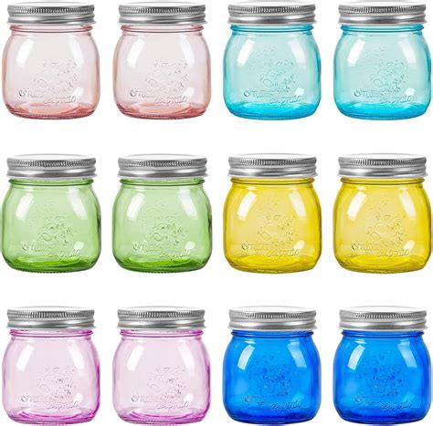 Amzcku Colored Mason Jars 8 oz with Metal Lids - Regular Mouth Canning ...