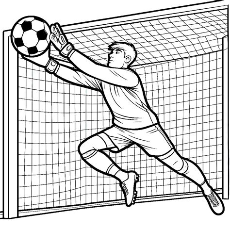 Goalkeeper Catching Soccer Ball ⚽🧤 Coloring Page