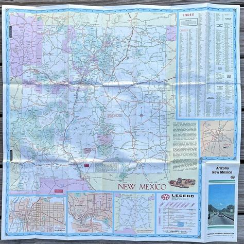 Vintage 1980 Arizona New Mexico Road Map AAA 26" X 26" Albuquerque ...