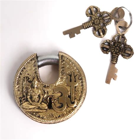 Brass Traditional Shiv Ji & Om Padlock | 3 Inch | Antique Locks Vintag ...