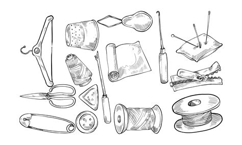 Sewing tools handdrawn collection | Premium Vector