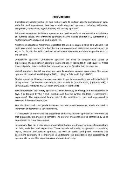 Java Operators - Java Operators Operators are special symbols in Java ...