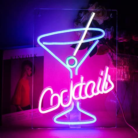 Cocktail Bar Neon Sign Blue Goblet Neon Light Sign Pink LED Signs for ...