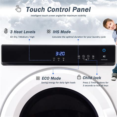 Buy 1500W Electric Tumble Laundry Dryer with Touch Screen, 13.2 lbs / 3 ...