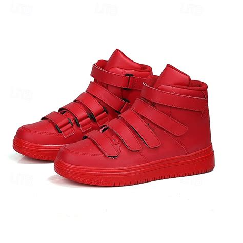 Men's Red High-Top Velcro Sneakers with Non-Slip Sole - Stylish Casual ...