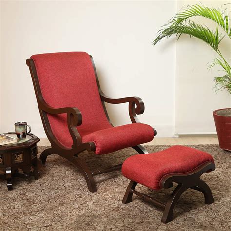 Aakriti Art Creations Kinse Lounge Chair with Cushioned Footrest in ...