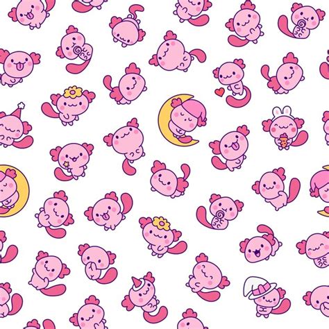 Cute kawaii axolotl seamless pattern | Premium Vector