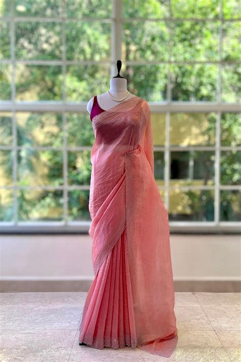 Soft crushed organza saree - Peach – D tales