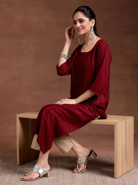 Buy Red Woven Design Rayon Straight Kurta Online at Rs.739 | Libas