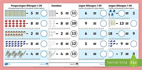 Lembar Kerja Pengurangan Sampai 20