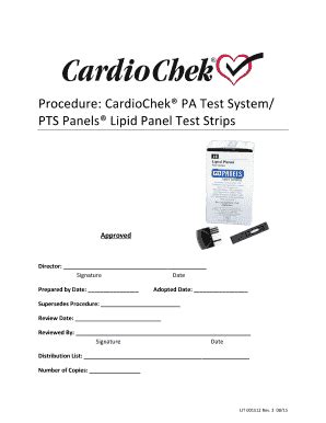 Fillable Online Procedure CardioChek PA Test System PTS Panels Lipid ...