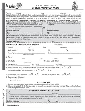 Royal Canadian Legion Claim Application Form - Blank Fillable Template ...