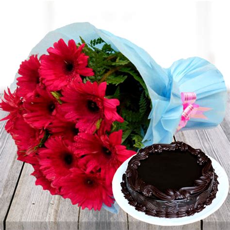 Buy Pink Gerbera with Chocolate Cake Online at Best Price | Od