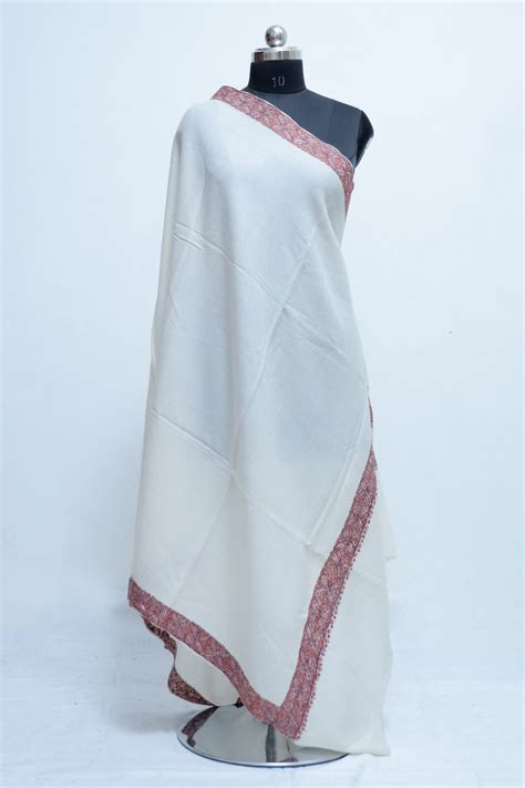 White colour semi pashmina sozni shawl with beautiful border owning