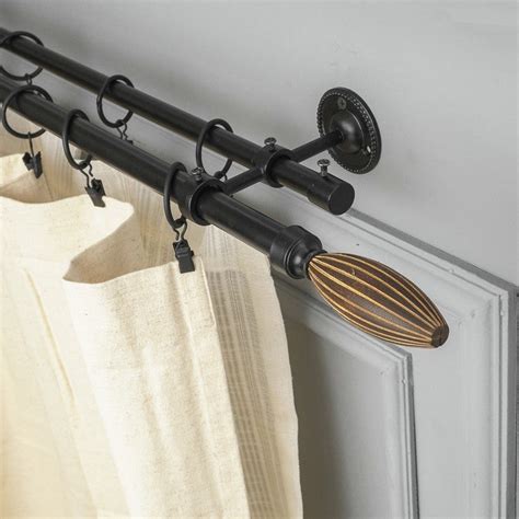 Wood Bud Finial Extendable Double Curtain Rod Black 19MM (Hardware Inc ...