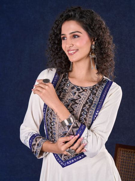 Majestic Off-White Rayon Long Flared Gown featuring Kalamkari Yoke, Mi ...